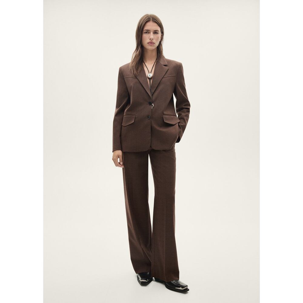 Mango Micro Houndstooth Suit Blazer Brown - S - Picture 3 of 8